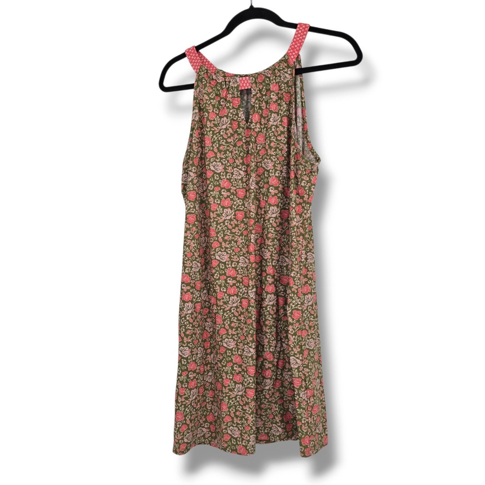 Cabana Life Womens Medium Olive Green Pink Floral Sleeveless Shift Dress Pockets